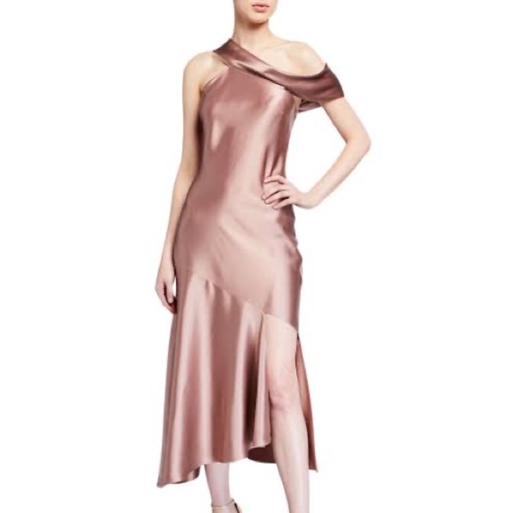 CUSHNIE
One-Shoulder Satin Slip Dress